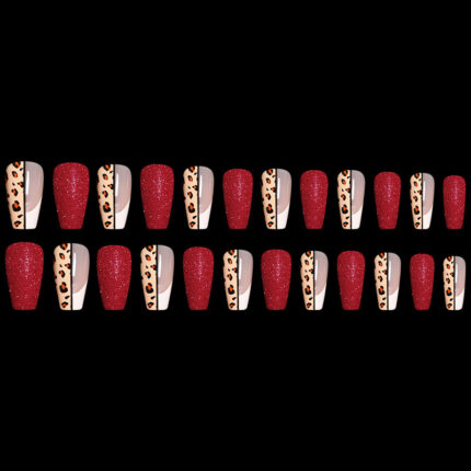 Red Jump Color Leopard Print Ballet False Nails – Bold and Exotic Nail Art